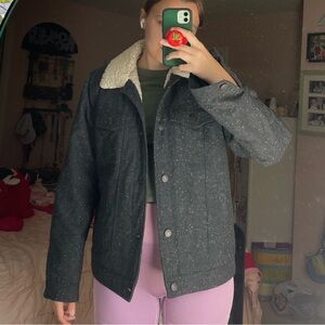 Hollister Navy Heather Jacket with Sherpa Lining